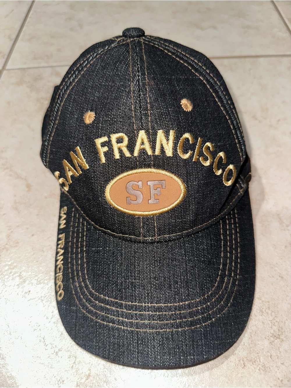 San Francisco SF Black Denim Baseball Cap Adjustable Embroidered Tourist Hat
